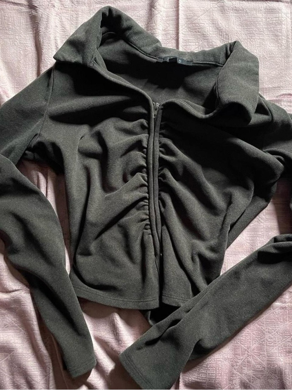 iris Charcoal Gray Soft Jacket with Subtle Stitching